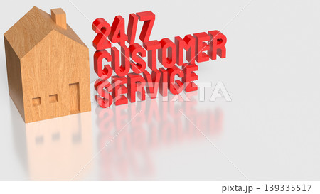 24 7 Customer Service Home Support Concept With Wooden House And Red Text 3d render. 139335517
