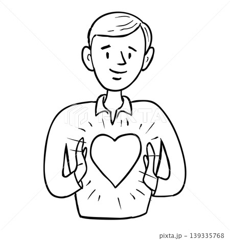 Man Holding Floating Heart Drawing Man Holding Floating Heart Drawing 139335768
