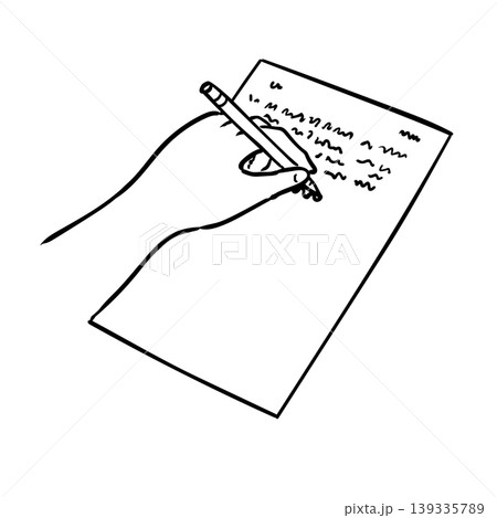 Left Hand Writing on Paper Drawingのイラスト素材 [139335789] - PIXTA