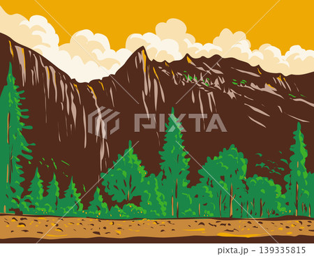 WPA Art of Bridalveil Fall in Yosemite National Park in California USA WPA Art of Bridalveil Fall in Yosemite National Park in California USA 139335815