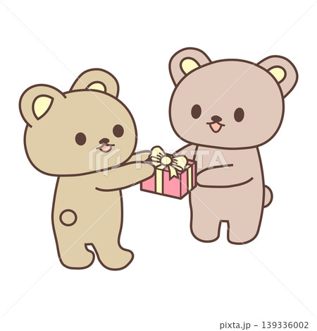 仲良しくまさんのカラフルなプレゼント交換イラスト 誕生日のメッセージカード・Web挿絵素材 139336002