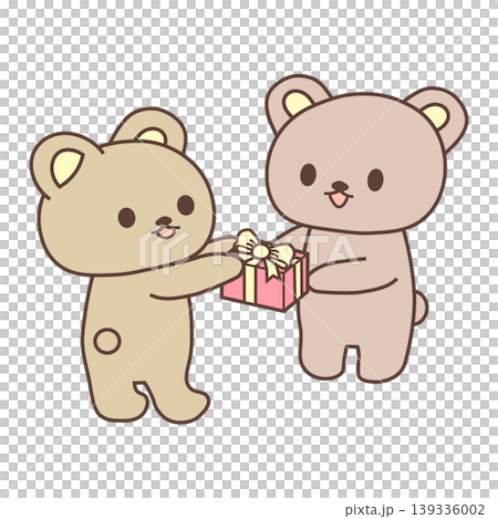 仲良しくまさんのカラフルなプレゼント交換イラスト 誕生日のメッセージカード・Web挿絵素材 139336002