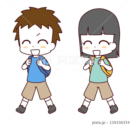 リュックを背負って出かける男女の子どものイラスト リュックを背負って出かける男女の子どものイラスト 139336354