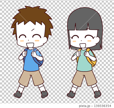 リュックを背負って出かける男女の子どものイラスト リュックを背負って出かける男女の子どものイラスト 139336354