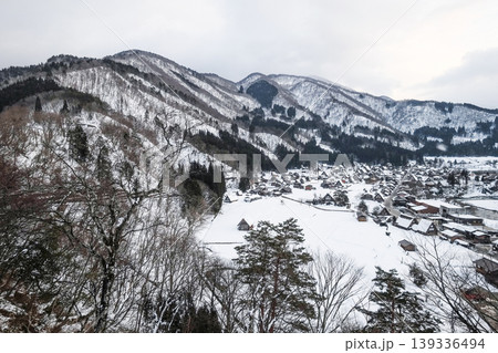 城山天守閣（展望台）から城山天守閣（展望台）から望む雪の白川郷合掌村 139336494