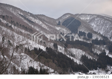 城山天守閣(展望台)から城山天守閣(展望台)から望む雪の白川郷合掌村 城山天守閣(展望台)から城山天守閣(展望台)から望む雪の白川郷合掌村 139336523