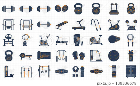 Gym Equipment Icons Collection Vector Line 139336679