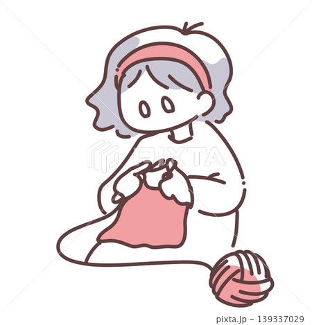 室内で編み物や手芸を楽しむ女の子のイラスト 139337029
