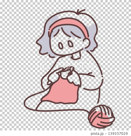 室内で編み物や手芸を楽しむ女の子のイラスト 139337029