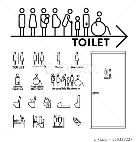 線画のトイレ用ピクトグラムのベクターイラストセット 139337227