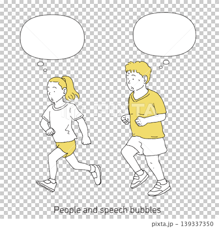 A child running and a speech bubble A child running and a speech bubble 139337350