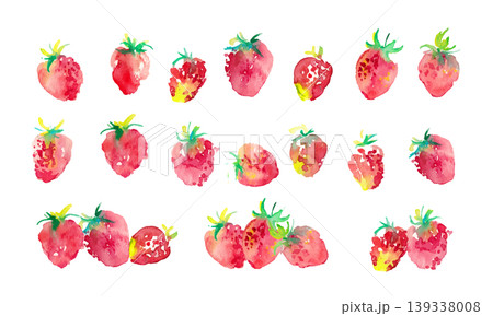 春のいちごイラスト。水彩画。水彩タッチの苺のベクターイラスト。手描きのいちご素材 春のいちごイラスト。水彩画。水彩タッチの苺のベクターイラスト。手描きのいちご素材 139338008
