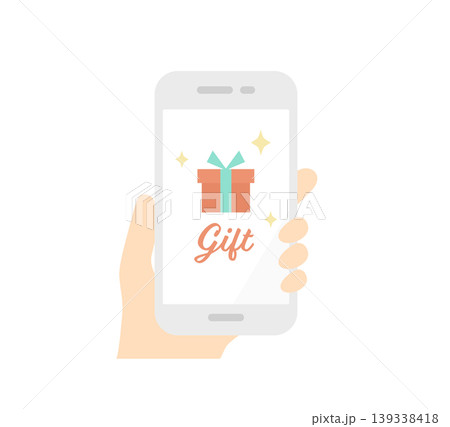 スマホに表示されたソーシャルギフト(電子ギフト)のベクターアイコン。フラットデザイン。 スマホに表示されたソーシャルギフト(電子ギフト)のベクターアイコン。フラットデザイン。 139338418