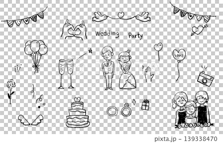一組簡潔可愛的手繪婚禮線條插畫。 一組簡潔可愛的手繪婚禮線條插畫。 139338470