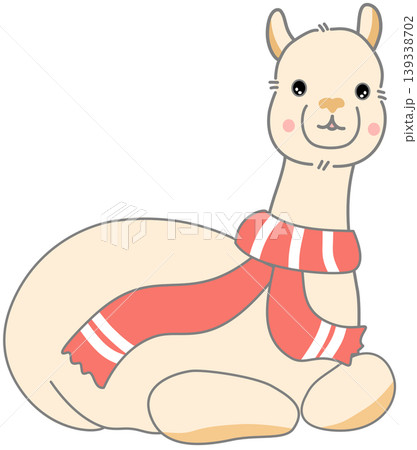 Cute Sitting Alpaca with Red Winter Scarf Illustration Cute Sitting Alpaca with Red Winter Scarf Illustration 139338702
