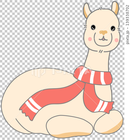 Cute Sitting Alpaca with Red Winter Scarf Illustration Cute Sitting Alpaca with Red Winter Scarf Illustration 139338702