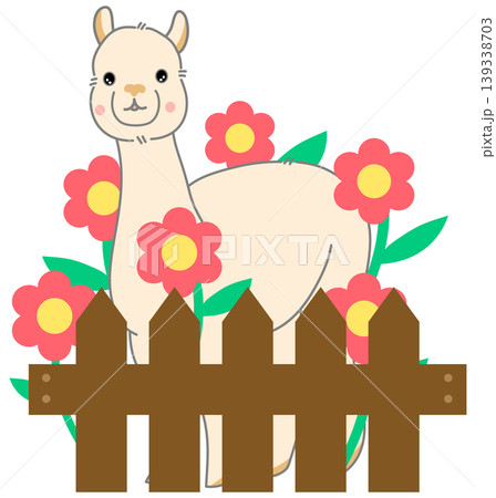 Cute Alpaca in Flower Garden Illustration Cute Alpaca in Flower Garden Illustration 139338703