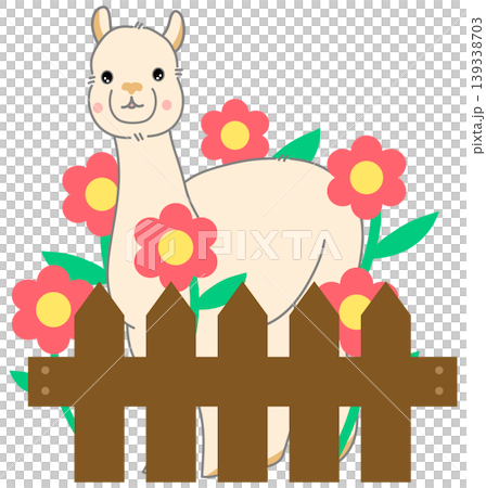 Cute Alpaca in Flower Garden Illustration Cute Alpaca in Flower Garden Illustration 139338703