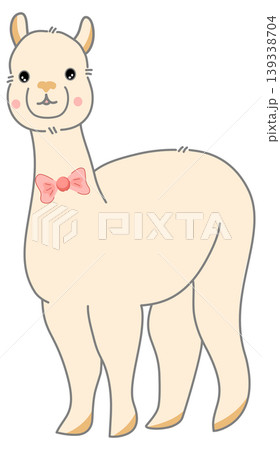 Cute Alpaca with Pink Bow Tie Illustration - Adorable Llama Cartoon Character for Nursery and Kids Design Cute Alpaca with Pink Bow Tie Illustration - Adorable Llama Cartoon Character for Nursery and Kids Design 139338704