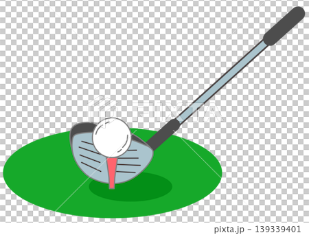 Golf Club Driver and Ball on Tee Illustration Golf Club Driver and Ball on Tee Illustration 139339401