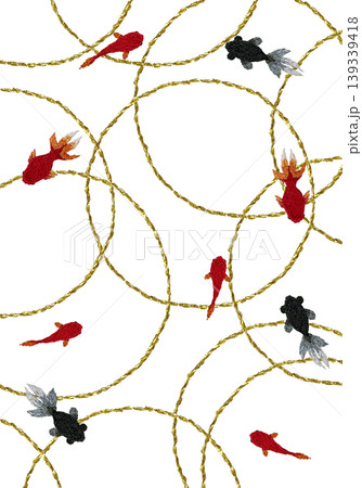 【和風の金魚の背景装飾縦】手刺繍イラスト素材 【和風の金魚の背景装飾縦】手刺繍イラスト素材 139339418