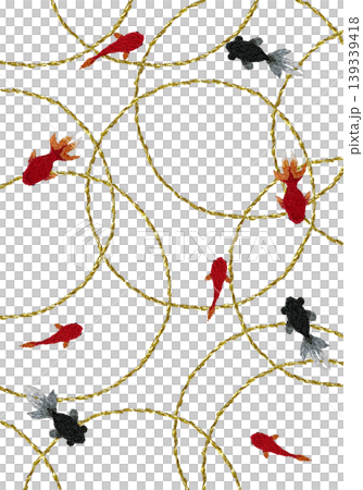 【和風の金魚の背景装飾縦】手刺繍イラスト素材 【和風の金魚の背景装飾縦】手刺繍イラスト素材 139339418