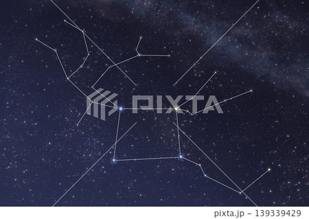 秋の大四辺形の星座線が描かれたリアルな星空背景 秋の大四辺形の星座線が描かれたリアルな星空背景 139339429