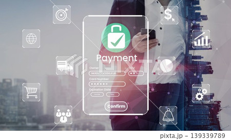 Secure Online Payment Process with Digital Interface Showing User Data and Transaction Options in Modern City Setting Gluon Secure Online Payment Process with Digital Interface Showing User Data and Transaction Options in Modern City Setting Gluon 139339789