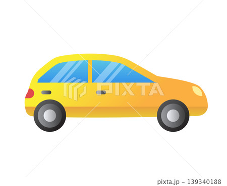 Bright yellow car icon with blue tinted windows and black wheels 139340188