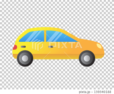 Bright yellow car icon with blue tinted windows and black wheels 139340188