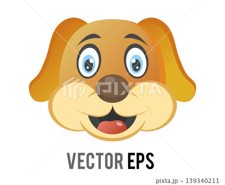 Friendly cartoon dog face with big blue eyes and a happy smile 139340211