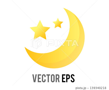 Gradient golden crescent moon and stars icon 139340218