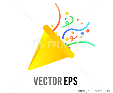 Bright yellow party popper exploding icon with colorful confetti and streamers Bright yellow party popper exploding icon with colorful confetti and streamers 139340219