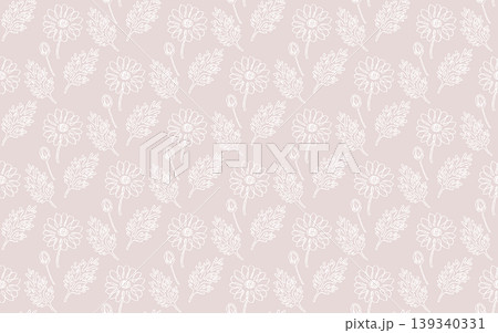 手描きカモミールのシームレスパターン〈くすみピンク〉花柄背景素材 139340331