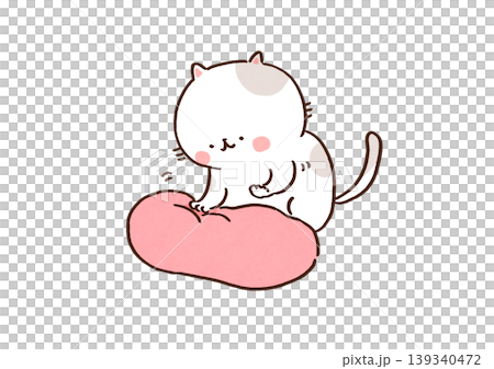 柔らかいピンク色のクッションを前足でふみふみする可愛い猫 139340472
