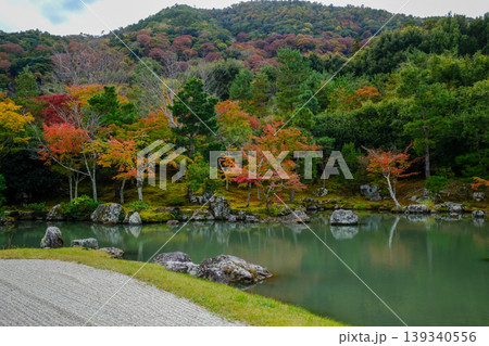 The garden scene of Tenryuji Temple at autumn. Famous temple in Japan. Tenryuji Temple is a Japanese traditional temples in Kyoto. Autumn and garden view. Nature and Travel concept. The garden scene of Tenryuji Temple at autumn. Famous temple in Japan. Tenryuji Temple is a Japanese traditional temples in Kyoto. Autumn and garden view. Nature and Travel concept. 139340556