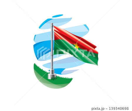 Burkina Faso flag on a green lawn against a background of blue abstract sky 139340698