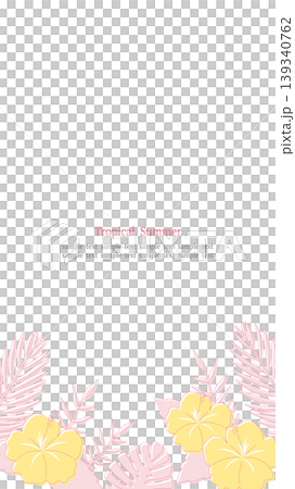 A botanical frame featuring hibiscus and tropical leaves, with pink line art on a white background, in a vertical 16:9 aspect ratio. A botanical frame featuring hibiscus and tropical leaves, with pink line art on a white background, in a vertical 16:9 aspect ratio. 139340762