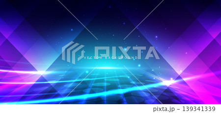 Futuristic Neon Light Horizon with Geometric Shapes Technology Background. 139341339