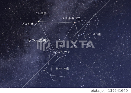 冬の大三角を図説したリアルな星空背景 139341640