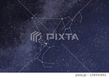 冬の大三角の星座線と三角ガイド入りリアル星空背景 冬の大三角の星座線と三角ガイド入りリアル星空背景 139341641