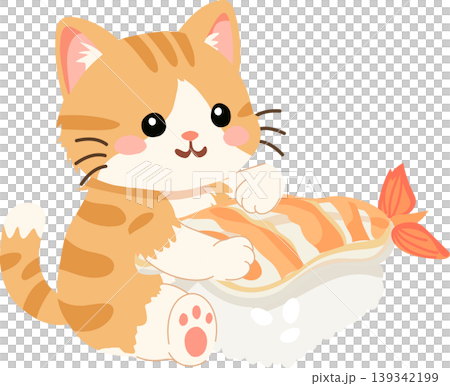 Orange Cat With Shrimp Sushi Cute Kawaii Cartoon Illustration Orange Cat With Shrimp Sushi Cute Kawaii Cartoon Illustration 139342199