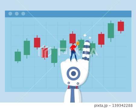 robot hand holding investment candle stick graph as trader in stock market. buy sell transaction,Businessman use AI artificial intelligence vector robot hand holding investment candle stick graph as trader in stock market. buy sell transaction,Businessman use AI artificial intelligence vector 139342288
