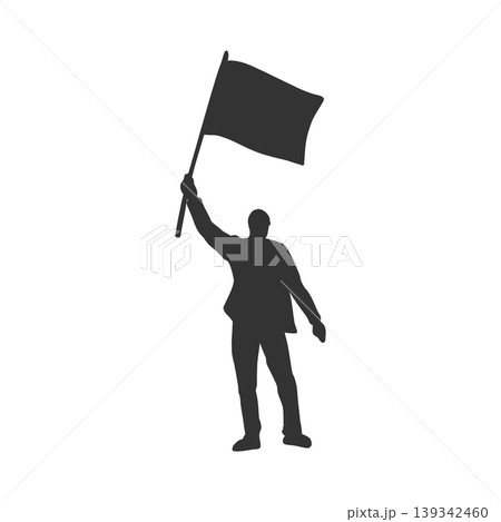 Victorious Leader with Raised Flag Silhouette Victorious Leader with Raised Flag Silhouette 139342460