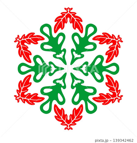 Festive Red and Green Christmas Foliage Snowflake Festive Red and Green Christmas Foliage Snowflake 139342462