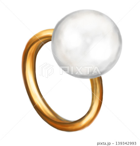 Gold ring with white pearl on a white background, digital illustration. Hand-drawn fashion illustration, perfect for design, decor, cards, postcards Gold ring with white pearl on a white background, digital illustration. Hand-drawn fashion illustration, perfect for design, decor, cards, postcards 139342993