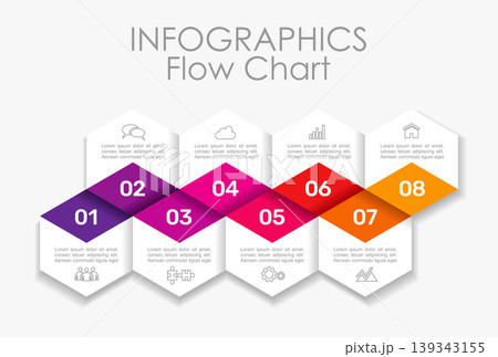 Professional eight step hexagon infographic design template with business icons and text options. Vector illustration. Professional eight step hexagon infographic design template with business icons and text options. Vector illustration. 139343155
