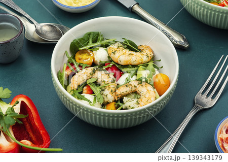 Seafood salad with juicy prawns 139343179