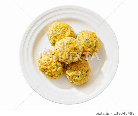 baked meat and vegetable polpette on plate baked meat and vegetable polpette on plate 139343489