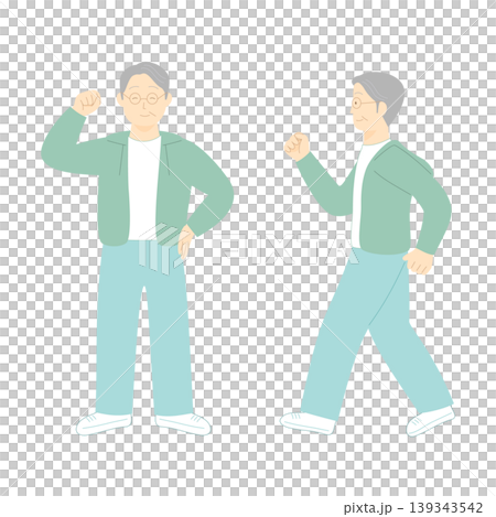 ウォーキングをして体力に自信がついたシニア男性のイラスト ウォーキングをして体力に自信がついたシニア男性のイラスト 139343542